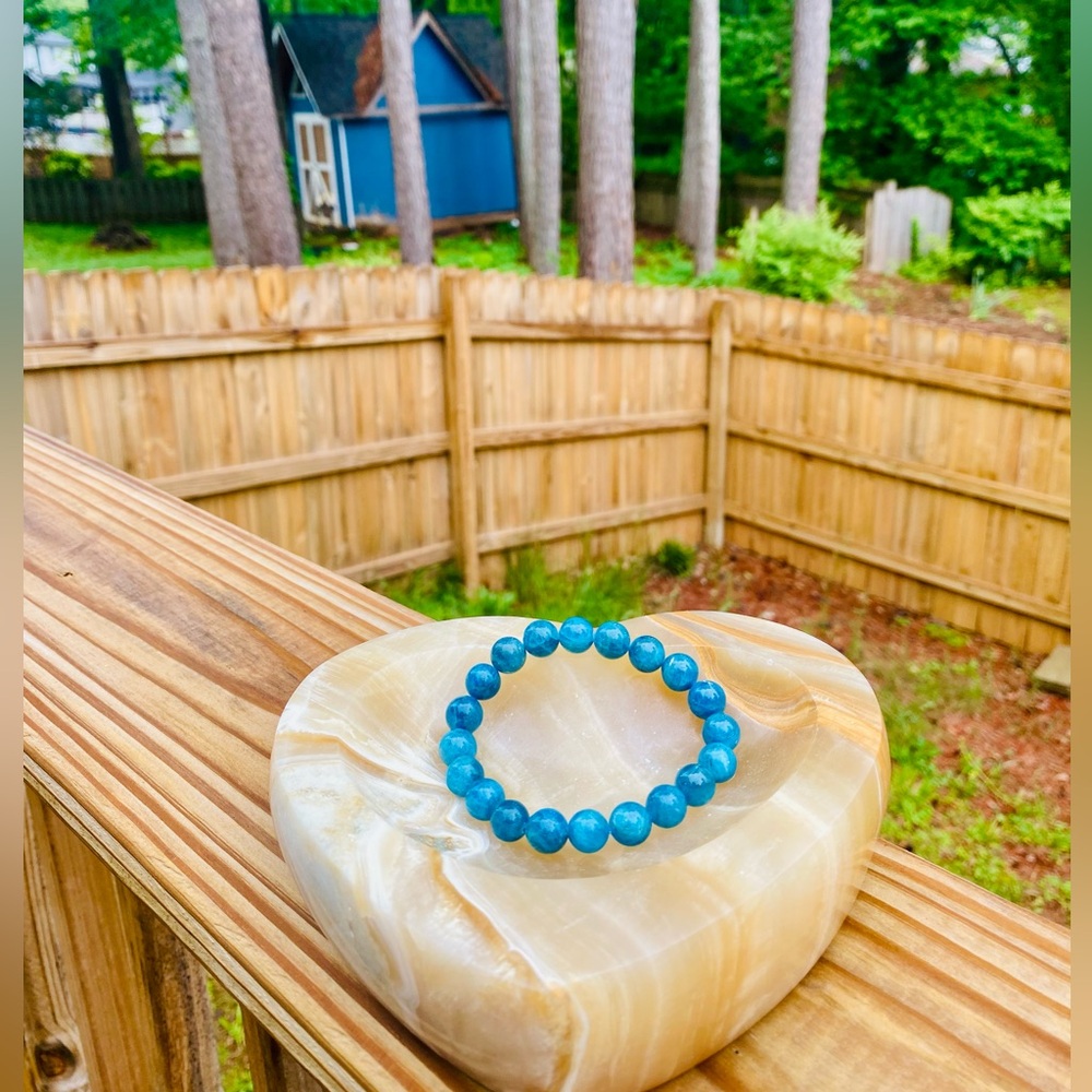 Blue Apatite Stone of Inspiration Mineral Round Bead Bracelet 10mm